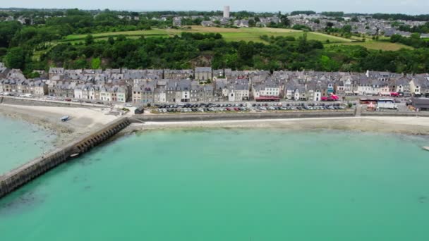View Cancale Brittany France City Ocean Drone View Plage Verger — Vídeo de stock