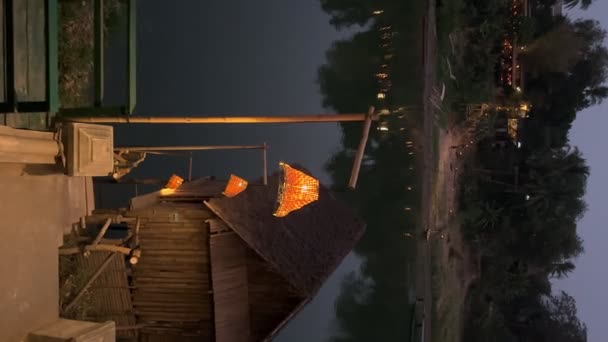 Бамбуковый Деревянный Мост Через Реку Меконг Исчез Ночь — стоковое видео