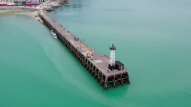 View of Cancale in Brittany, France, a city by the ocean. Drone view in 4k. Plage du Verger beach at Cancale, France. Famous place for oyster farms. 