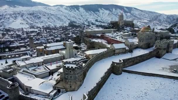 Αεροφωτογραφία Κατά Χειμερινή Περίοδο Του Κάστρου Akhaltsikhe Rabati Ένα Μεσαιωνικό — Αρχείο Βίντεο