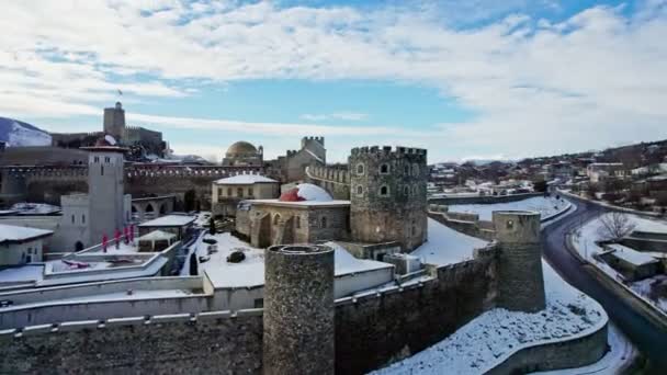 Aerial View Winter Time Akhaltsikhe Rabati Castle Medieval Fortress Built — Stock Video