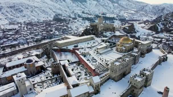 Luchtfoto Winter Van Akhaltsikhe Rabati Castle Een Middeleeuws Fort Gebouwd — Stockvideo