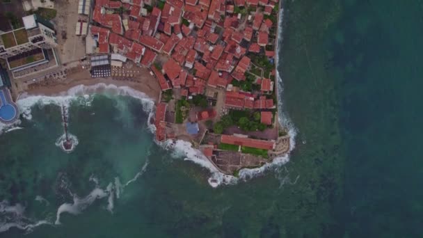 Budva Kenti Yakınlarındaki Güzel Sveti Nikola Adası Nın Insansız Hava — Stok video