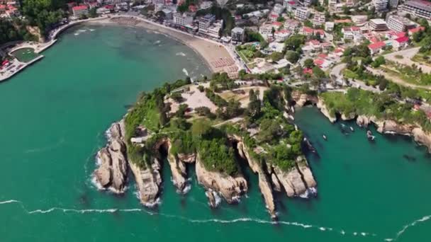 Drone Che Vola Sopra Bellissima Città Ulcinj Montenegro Durante Stagione — Video Stock
