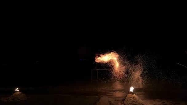 Požární Show Pláži Noci Koh Samui Thajsko Ohromující Ohňová Houpačka — Stock video