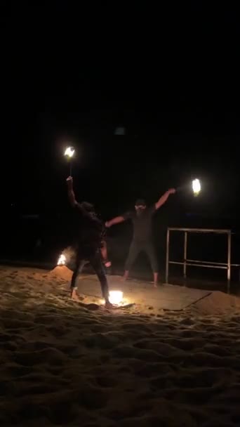Espectáculo Fuego Playa Por Noche Koh Samui Tailandia Impresionante Espectáculo — Vídeos de Stock