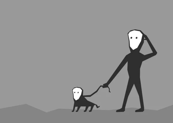 Een Illustratie Van Een Silhouet Man Wandelend Met Hond — Stockvector