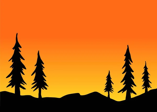 Silhouette Landschaft Hintergrund Mit Sonnenuntergang Szene Hintergrund Der Sonnenuntergangsszene — Stockvektor