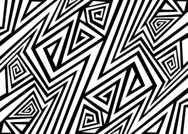 Soyut geometrik ve kıvrımlı çizgileri olan minimalist bir arka plan. Basit Aztek süsü