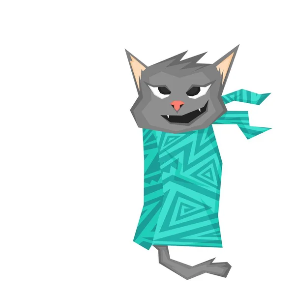 布に包まれたかわいいグレーの猫のシンプルなイラスト — ストックベクタ