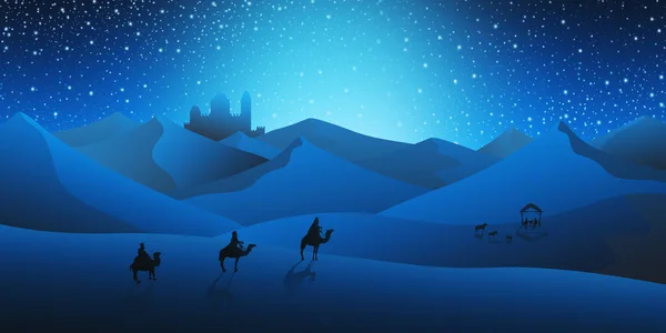 Kerst Nativity Scene Van Drie Wijze Mannen Magi Gaan Voldoen — Stockfoto