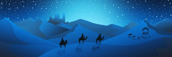 Різдвяні Різдва Сцени Трьох Мудреців Волхвів Збирається Зустрітися Дитятка Ісуса — стокове фото