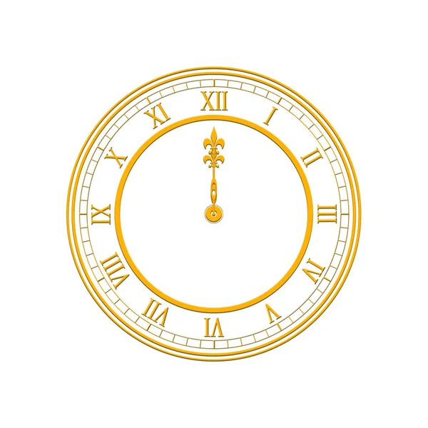 Golden Clock Slaan Twaalf Witte Achtergrond Illustratie — Stockfoto