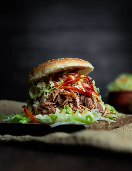 Pulled Pork Sandwich Coleslaw Buns Seasoning Pulled Pork Burgers Stock Picture