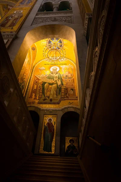 塞尔维亚贝尔格莱德 2022年12月20日 在Nazianzus的圣萨瓦神庙 Sava Temple Gregory Nazianzus 的马赛克伊康 Icon Mosaic — 图库照片