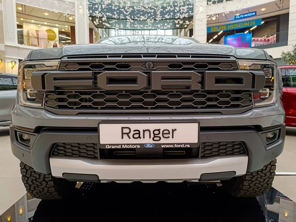 stock image Belgrade, SERBIA - October 21, 2023: New model of a powerful V6 engine Ford Ranger Raptor truck exibited at car show inside the shopping mall called Gallery (Galerija) in Belgrade, Serbia