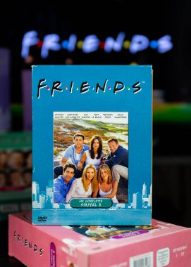 Belgrade, Serbia - OCTOBER 30, 2023: Friends tv show DVD box sets. An American comedy television sitcom, created by David Crane and Marta Kauffman which aired on NBC. Airing on HBO max clipart