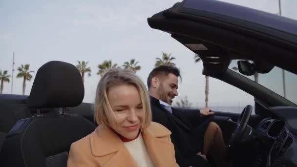 Happy Middle Aged Couple Get Car Date Wife Opens Door — Stock Video