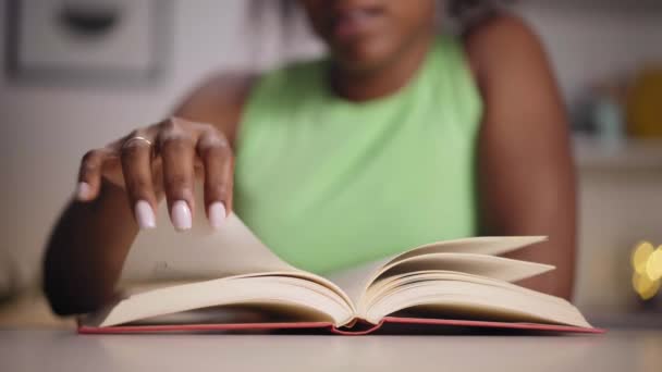 Young Latin Woman Smiling Indoors Home Reading Book Pretty African — Stok video