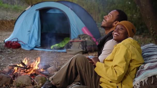 African People Spending Free Time Sitting Camping Together Winter Day — Stockvideo