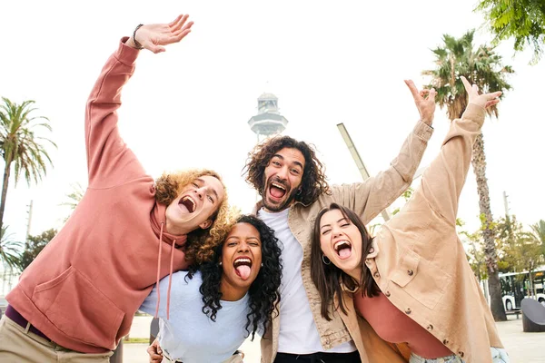 Fool Portrait Cheerful Young Friends Happy People Goofing Having Fun — Stock Photo, Image