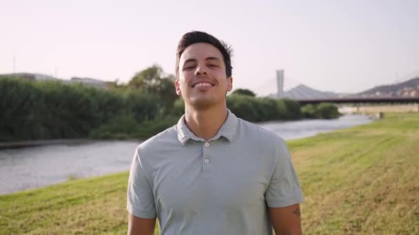 Young Man Outdoors Portrait Copy Space High Quality Footage — Video Stock