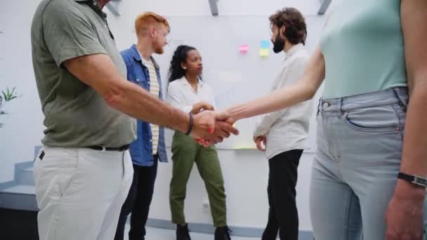 Two Confident Business People Shake Hands Office Meeting Success Deal — Video Stock