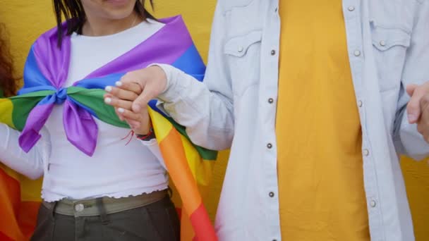 Grupo Jovens Homossexuais Irreconhecíveis Juntos Dia Desfile Orgulho Gay Pessoas — Vídeo de Stock