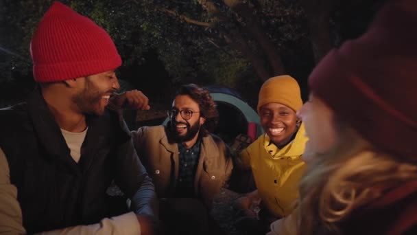 Grupa Uśmiechniętych Ludzi Bawiła Się Spędzała Wolny Czas Razem Podczas — Wideo stockowe