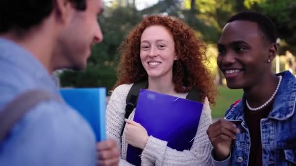 Sma Teman Teman Dan Siswa Berbicara Kampus Universitas Bersama Sama — Stok Video