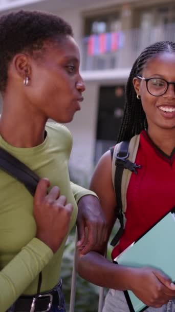 Pionowa Grupa Młodych Afrykańskich Miłych Studentów Którzy Stali Rozmawiali Śmiali — Wideo stockowe