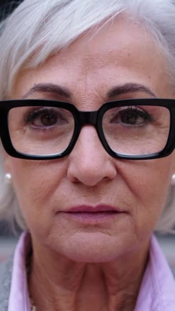 Retrato Vertical Mujer Negocios Caucásica Madura Con Gafas Pelo Gris — Vídeo de stock