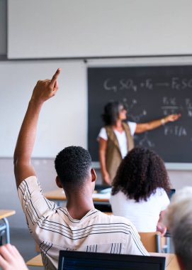 Dikey. Genç nesil z öğrencileri lisede derse katılıyor. Genç siyahi öğrenci, ders sırasında kıdemli bayan öğretmene soru sorarak büyüdü. Eğitim kavramı