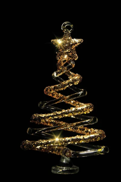 Χριστουγεννιάτικη Διακόσμηση Γυάλινο Δέντρο Χρυσαφί Λάμψη Μαύρο Απομονωμένο Φόντο Επιλεκτική — Φωτογραφία Αρχείου