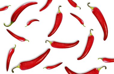 Beyaz arka planda kırmızı biber serili. Ekran Koruyucu