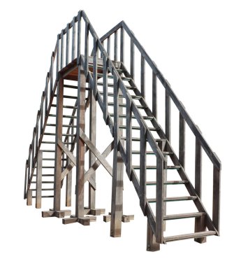 İzole edilmiş beyaz arka planda köpek eğitimi için tahta merdiven. Resmin ana hatları var.