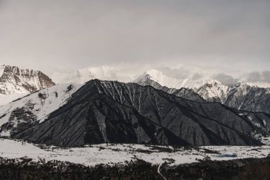 wonderful scenic landscape of snow covered mountain ranges. Nature mountain background. Pristine nature beauty concept