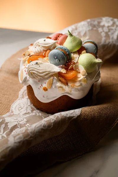 Magnifique Gâteau Farine Amande Avec Crème Fruits Garniture Confiture Sur — Photo
