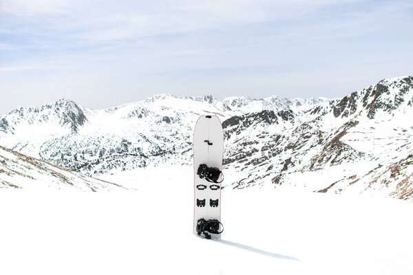 White Skiers Splitboard Stuck Snow Background Beautiful Landscape Snow Capped Royalty Free Stock Images