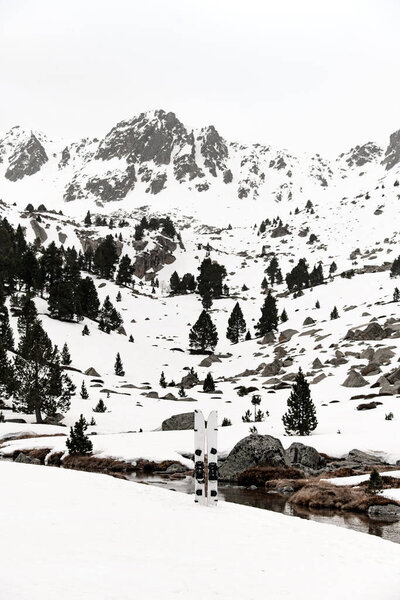 Beautiful Amazing Mountain Slope Covered Snow Foot Which Flows Mountain Royalty Free Stock Photos
