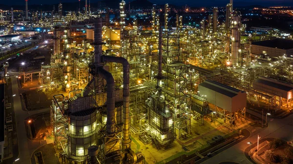 Panorama of Oil refinery at night. Oil Industry.