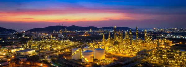 Panorama of Oil refinery, Oil Industry at twilight.
