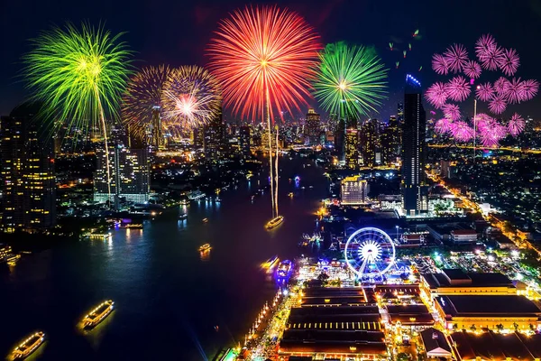 Festiwal Fajerwerków Bangkoku Nocy Tajlandia — Zdjęcie stockowe