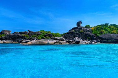 Similan Adası, Phang Nga, Tayland 'da beyaz kumlu bir kayık..