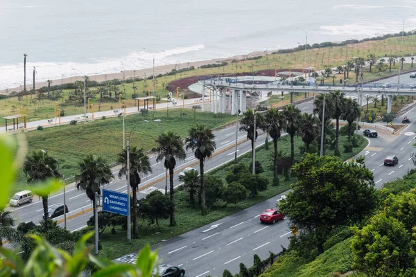 Vista Coches Conduciendo Avenida Costa Verde Miraflores Distric Lima Perú — Foto de Stock