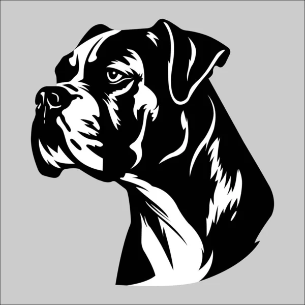 Boxer Cabeza Perro Vector Ilustración Diseño Plano Logotipo Blanco Negro — Archivo Imágenes Vectoriales
