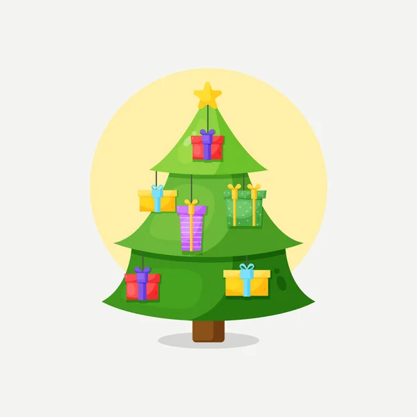 Pin Arbre Avec Cintre Boîte Cadeau Noël Illustration Dessin Animé — Image vectorielle
