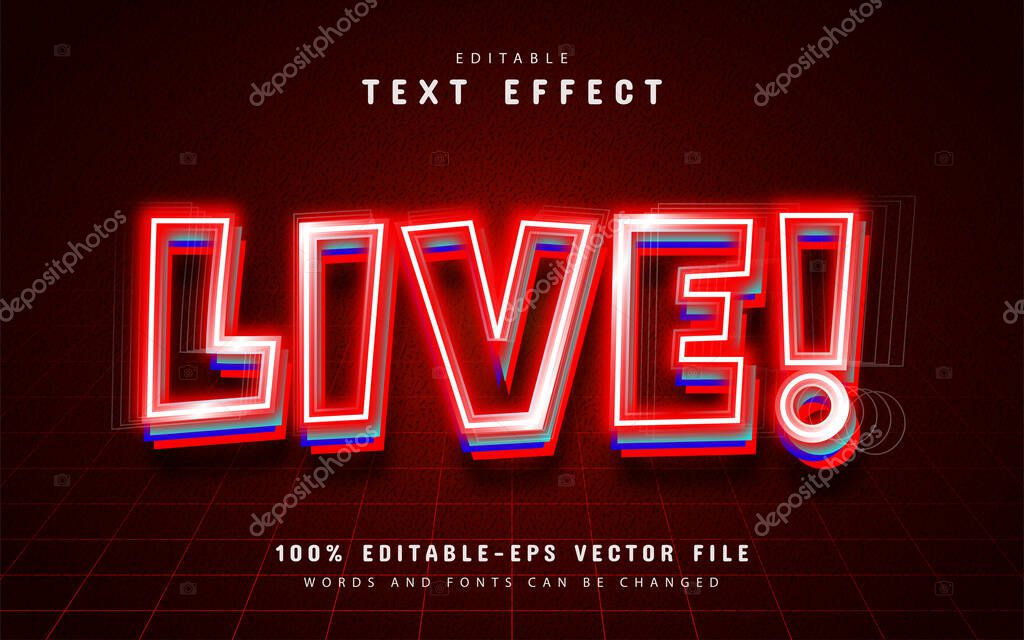 Live red neon text effect editable
