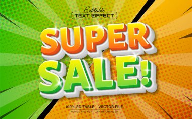 Süper indirimli pop sanat karikatürü çizgi film stili metin efekti düzenlenebilir 