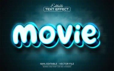 Movie blue neon parıldayan metin efekti düzenlenebilir